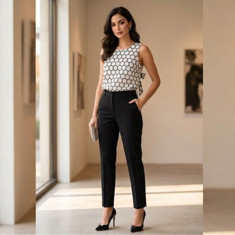 Banana Republic Black & White Eyelet Lace Sleeveless Back Tie Blouse Size Large